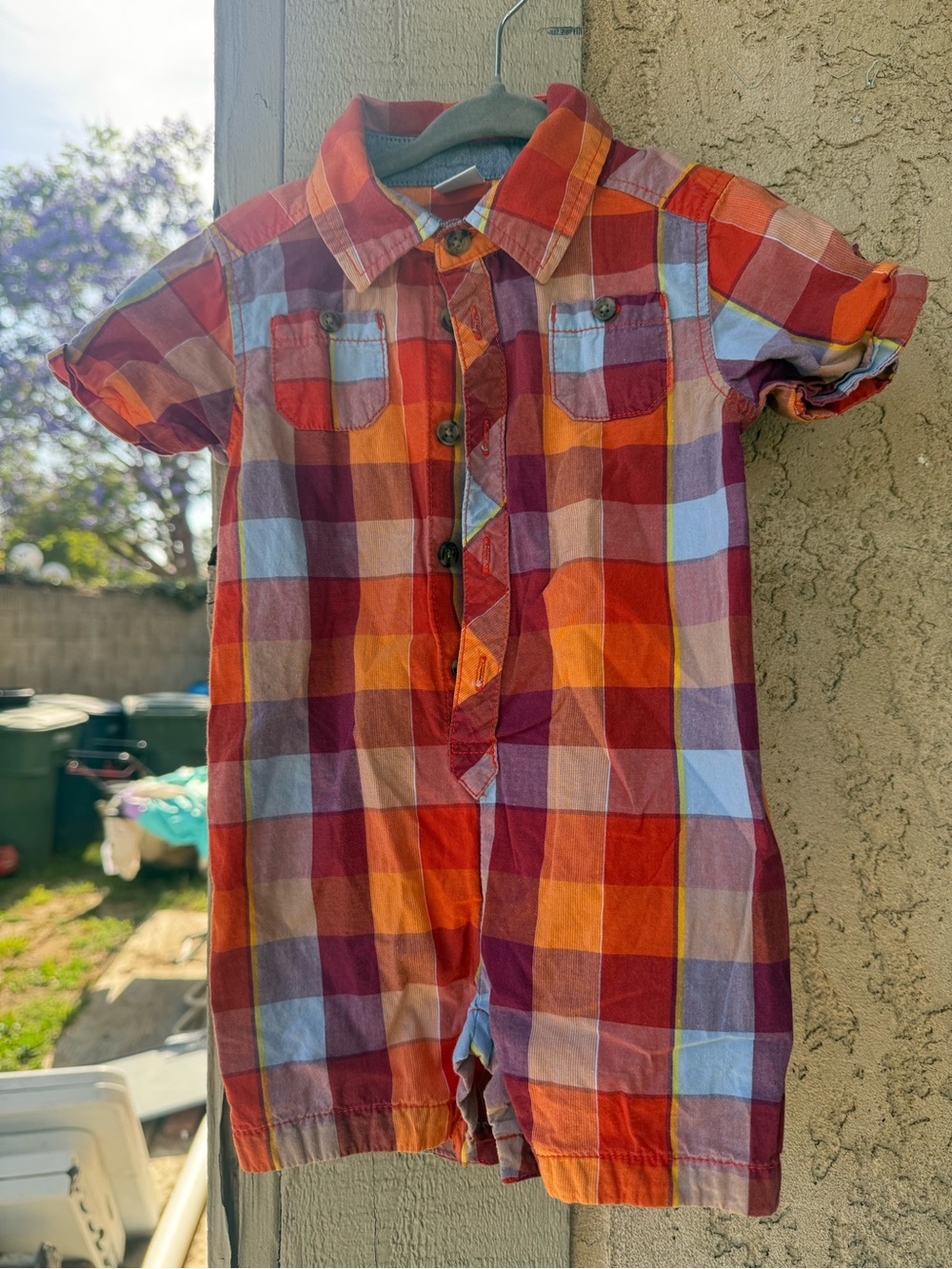 Old Navy Orange Red Purple Plaid Shortall